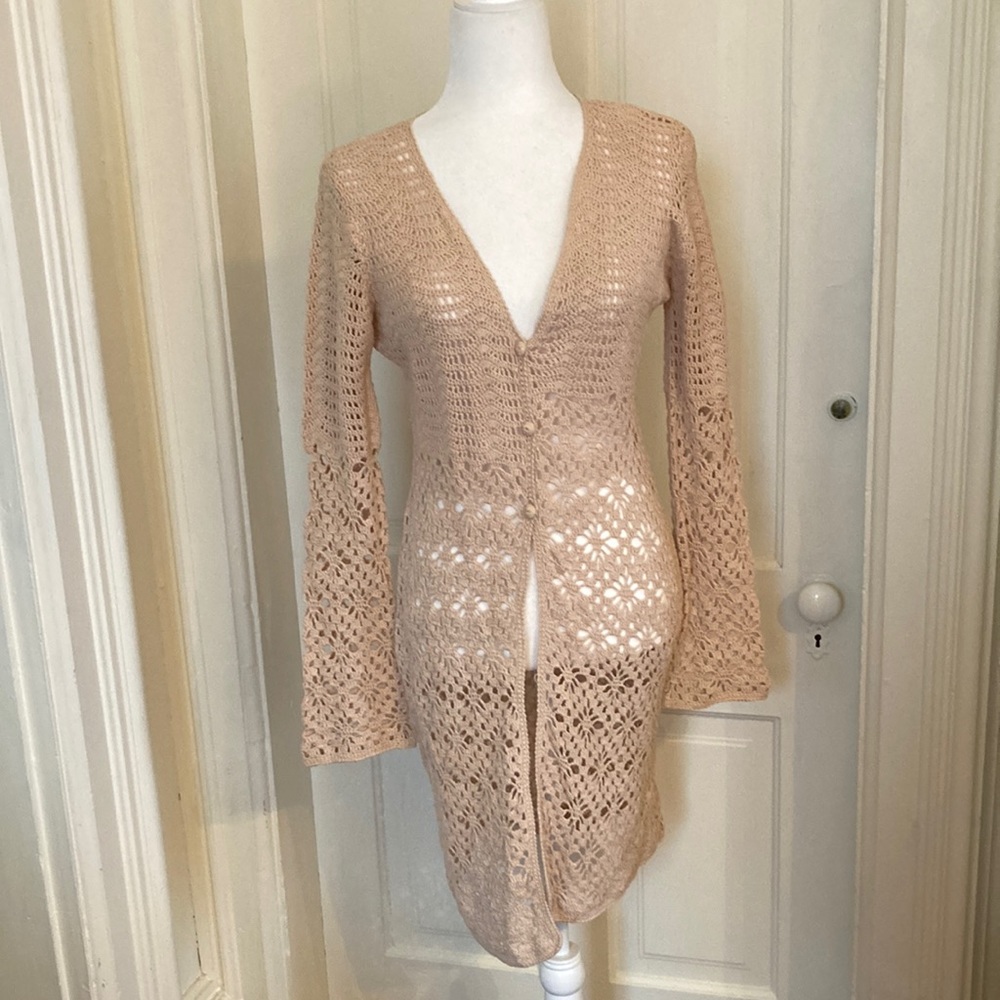 Beach cover-up in gorgeous nude crochet look so versatile, size medium
